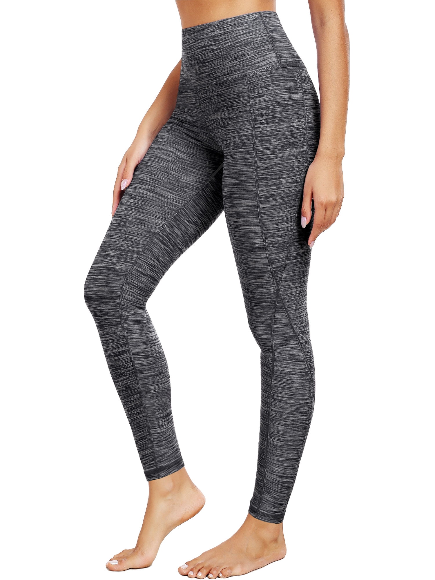 NELEUS Womens Yoga Leggings Ankle High Waist Tummy Control with Side Pocket,Black+Black,US Size L