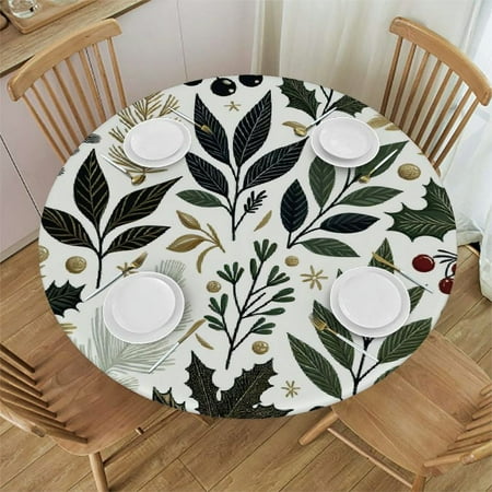 

Sheronv Mistletoe Holly Pine Needles Round Table Cover Stain Resistant Washable Indoor Outdoor Tablecloth Kitchen Dining Wedding Parties 100% Polyester Christmas Decor 31-35