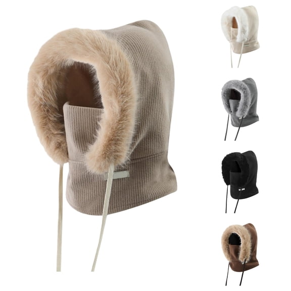 XIAOCHA Women’S Furry‑Trim Trapper Hat Knit Hats Fall‑Winter Daily‑Use Bonnet,Khaki