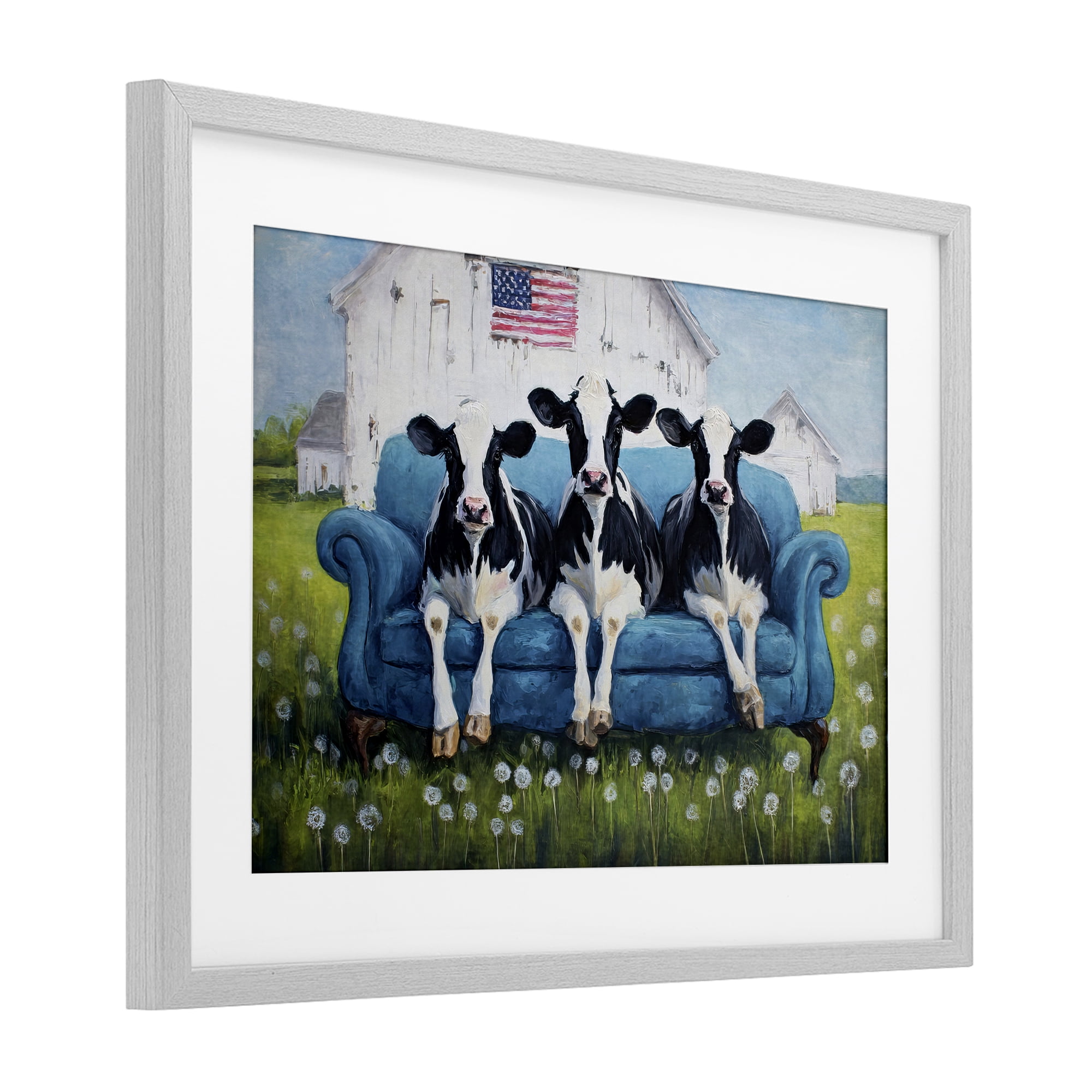 Stupell Industries Barnyard Sofa Sisters Gray Framed Print Under Glass, design by Tina LeCour