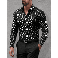 thumbnail image 1 of Camisa de hombre con estampado de lunares, cuello negro, blanco, azul y morado, ropa informal de calle de manga larga, diseño de moda urbana, 1 of 6