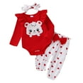 thumbnail image 5 of Douhoow 2Pcs Infant Girl Valentine's Day Outfit Long Sleeve Ruffle Bear Romper+Heart Pants+Bow Headband Set, 5 of 8