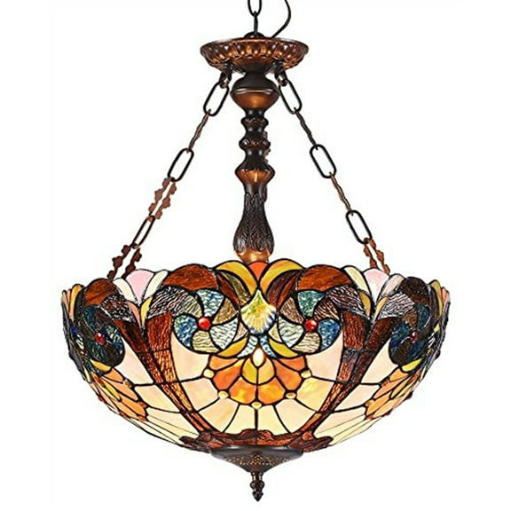 CHLOE Lighting SHEA Tiffany-style 2 Light Victorian Inverted Ceiling Pendant 18" Shade