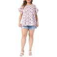 thumbnail image 2 of Agnes Orinda Women's Plus Size Floral Print Blouse Bohe Crew Neck Tulip Sleeves Summer Casual Tops 1X Apricot, 2 of 5