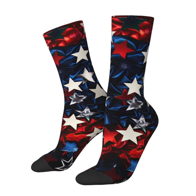 Balery Red Blue White Stars Calcetas Largas con Estampado para Hombre y Mujer – Suaves y Transpirables, Talla Única (US 5-11)
