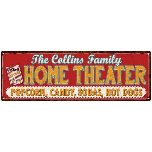 The COLLINS Family Home Theater Sign Gift 6x18 Metal Movies Decor 206180100052