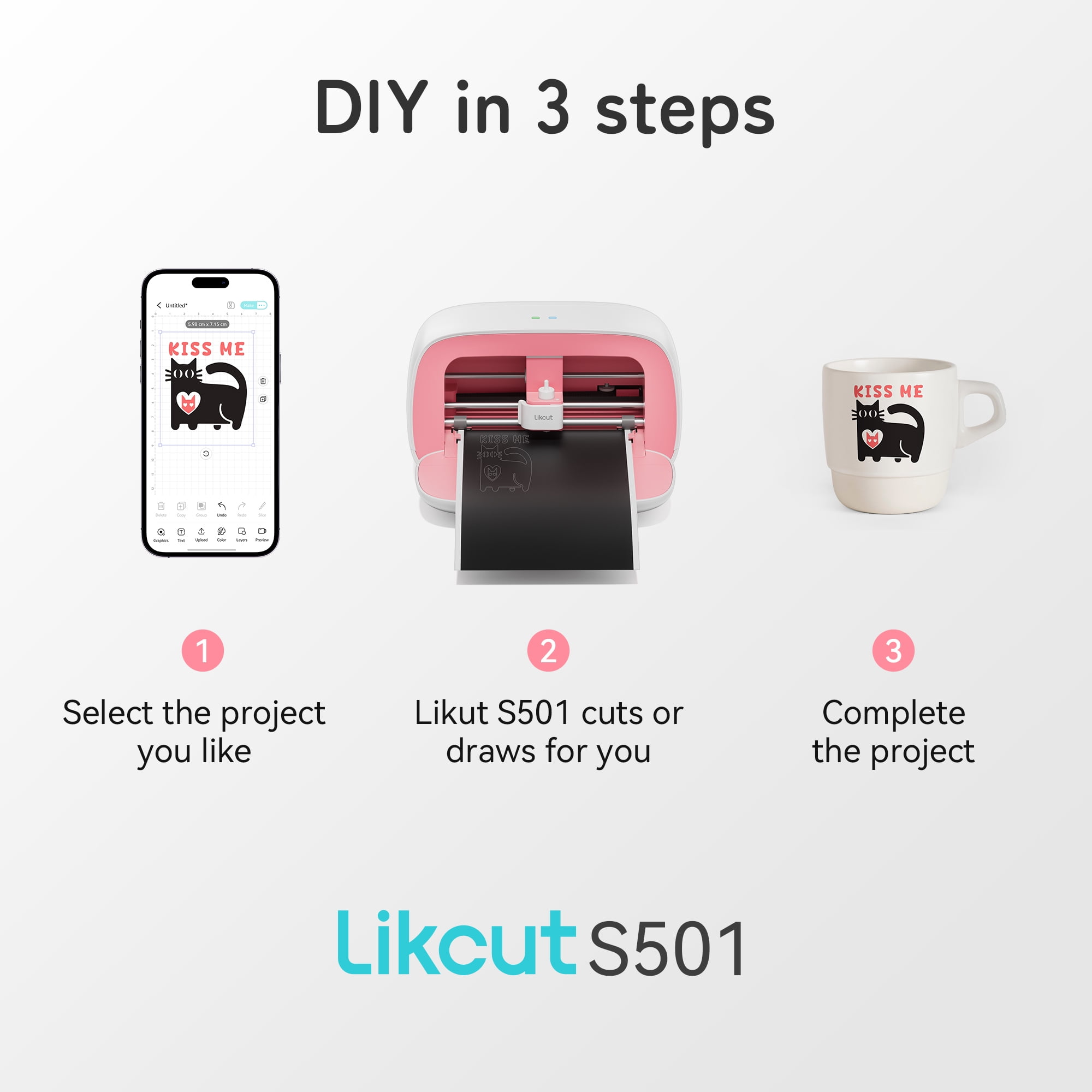 Likcut Vinyl Cutter Machine- Beginner Kit, Upgrade Cutting Mats and Tool Set Bundle for DIY Joy, Portable Smart Cutting Tool for Crafter, Beginner Craft Cutting Machine with Starting Materials, Pink