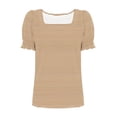 thumbnail image 7 of Haivin Women's T-Shirt, Casual Striped Print with Square Neck and Lace Trim, Short Sleeve for Everyday Wear, 7 of 7
