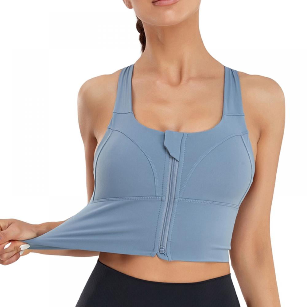 S-5XL Womens Adjustable Sports Bras High Support Shockproof Fitness Vest  Front Zipper Plus Size Body Shaper Yoga Bra (Color : Glacier Blue, Size 