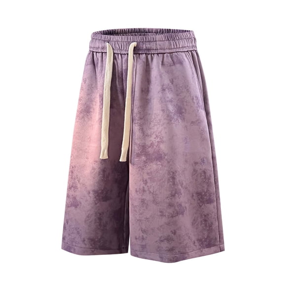 VEKDONE Mens Vintage Shorts Gradient Print Drawstring Short Pants with Pockets Big and Tall Baggy Knee Length Shorts Summer Casual Elastic Waisted Shorts Purple L