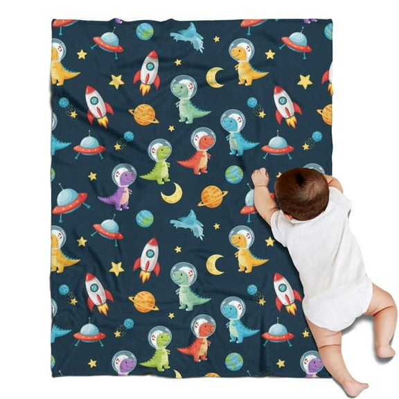 Space Dinosaurs Rockets Planets Blanket,Comfortable Soft Flannel Throw Blanket,All Season,Warm Lightweight Blankets for Sofa Bed Couch Living Room Chair,30"x40"