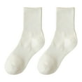 thumbnail image 2 of harmtty Winter socks 1 Pair Autumn Winter Unisex Socks Middle Tube Solid Color Moisture Absorption Stretchy Men Women Knitted Socks for Daily Wear Milky White, 2 of 8