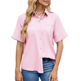 thumbnail image 3 of Chemise Boutonnée pour Femme Décontractée à Manches Courtes, Blouse de Travail à Col avec Poche Rose G, 3 of 9
