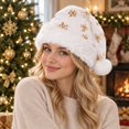 thumbnail image 5 of Snowflake Sequin Santa Hat for Adults Women Men, Plush Holiday Hats Personalized Christmas Hat Party Xmas Claus Hats, Soft Plush Velvet Xmas Hats, New Year Costume Party Decorations,Z3-Gold, 5 of 6