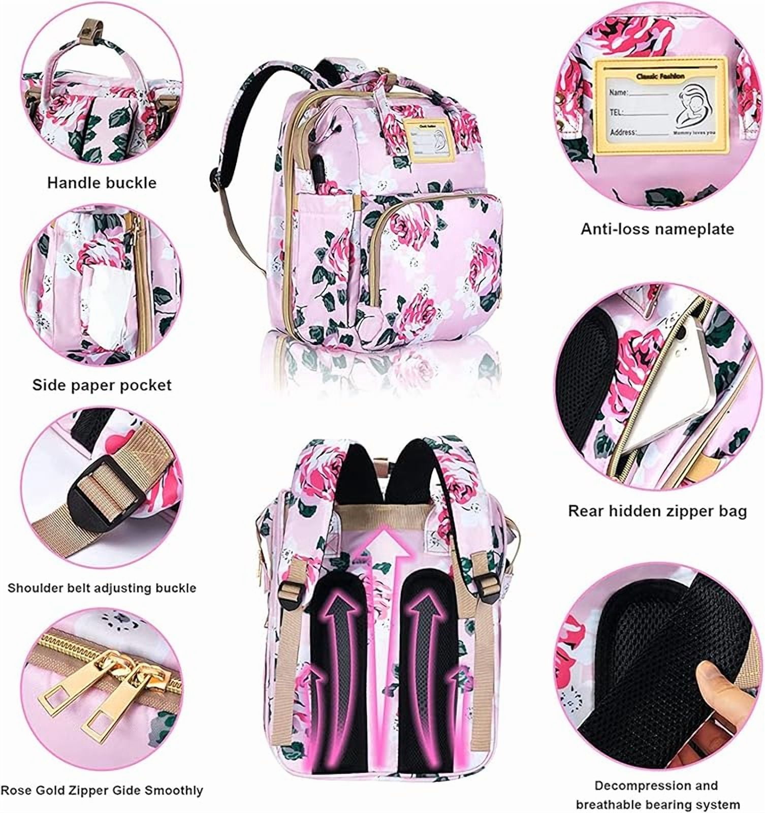 Diaper Bag Backpack with Changing Station, Foldable for Bady Toddler, 3 in 1 Large Capacity Newborn Essentials Organizer with Stroller Hook for Girls and Boys