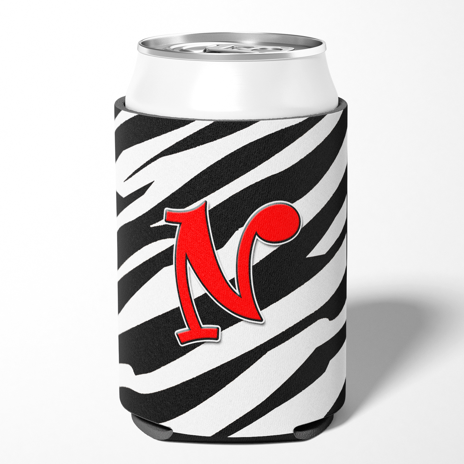 Letter N Initial Monogram - Zebra Red Can or Bottle Hugger