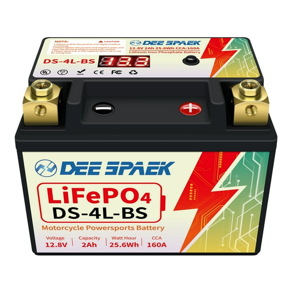 DeeSpaek Lithium Motorcycle Powersport Battery with BMS, 12.8V 2Ah 160CCA LiFePO4 Engine Start Batteries, 2500-8000 Life Cycles