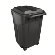 45-Gallon Black Plastic Trash Can With Lid And Wheels, Heavy-Duty Material, Improves Outdoor Cleaning Efficiency