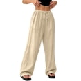 thumbnail image 6 of Nestiefly Linen Pants for Women Flowy Palazzo Pants Loose Boho High Waist Casual Wide Leg Trousers Summer Beach Vacation Clothes Khaki M, 6 of 6