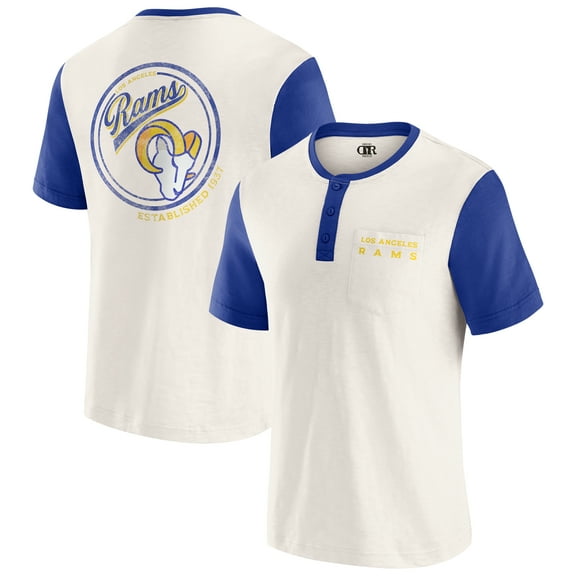 Men's Darius Rucker Collection by Fanatics Cream Los Angeles Rams Henley Colorblock Slub Pocket T-Shirt