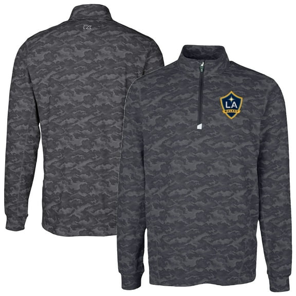 Men's-Cutter & Buck Black LA Galaxy Big & Tall Traverse Stretch Eco Camo Print Quarter-Zip Pullover Top