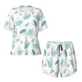 thumbnail image 4 of Naloa Leaf Print Green Women's Short-Sleeved Pajama Set, Loungewear, Summer pajamas, Breathable Cozy - Large, 4 of 9