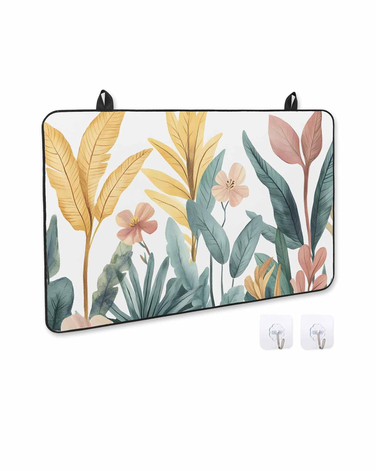 nqOlkjepod Large Induction Cooktop Protector Mat 36"x21", Yellow Green Leaves Stove Top Covers for Electric Stove, Retro Watercolor Floral Decorative Stove Burner Cover Mats, Glass Top Stove Cover
