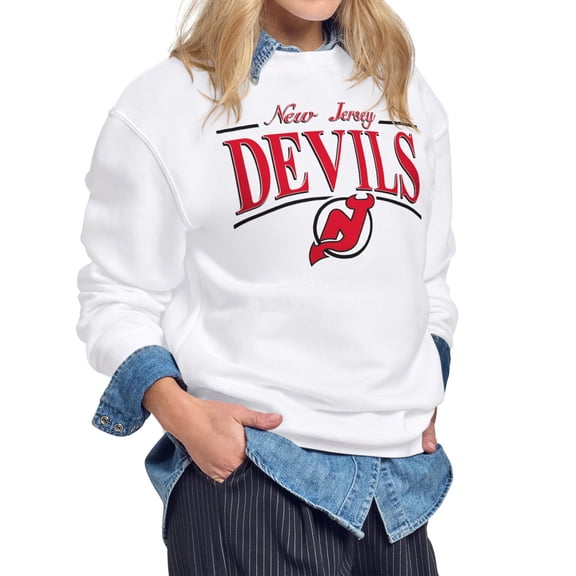 Women's Starter White New Jersey Devils Arch Stripe Fleece Sweatshirt