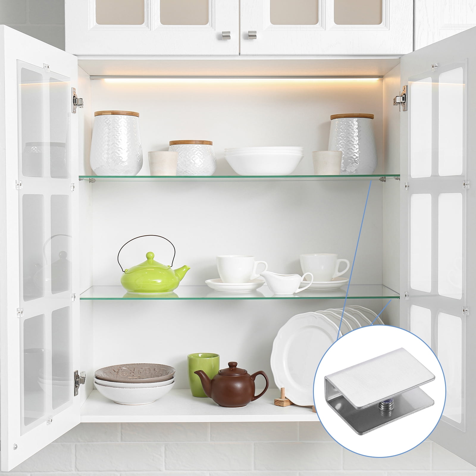 2Pcs Glass Shelf Bracket, Adjustable Brushed Glass Shelf Bracket, Wall Mount Glass Shelf Holder Fixture Glass Clip for 10-12mm(0.39"-0.47") , Silver