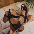 thumbnail image 6 of Womens Retro Chunky Heel Sandals Openwork Carved Platform High Heels Single Strap Open Toe Soft Sole Comfortable Summer Shoes（Black，Size 6.5), 6 of 7