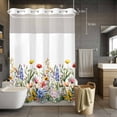 thumbnail image 5 of Wildflower Floral No Hooks Shower Curtain with Snap-in Liner Multicolor Spring Flower Leaves Rustic Shower Curtains for Bathroom, Waterproof, Easy Install, Washable 72"x96", 5 of 9