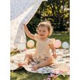 thumbnail image 6 of BemeyourBBs Toddler Baby Girls Smocked Rompers Summer One Piece Jumpsuits Clothes Solid Color Ruched Bowknot Front Fly Sleeve Infant Playsuit Ruffle Overalls Shorts, 6 of 9