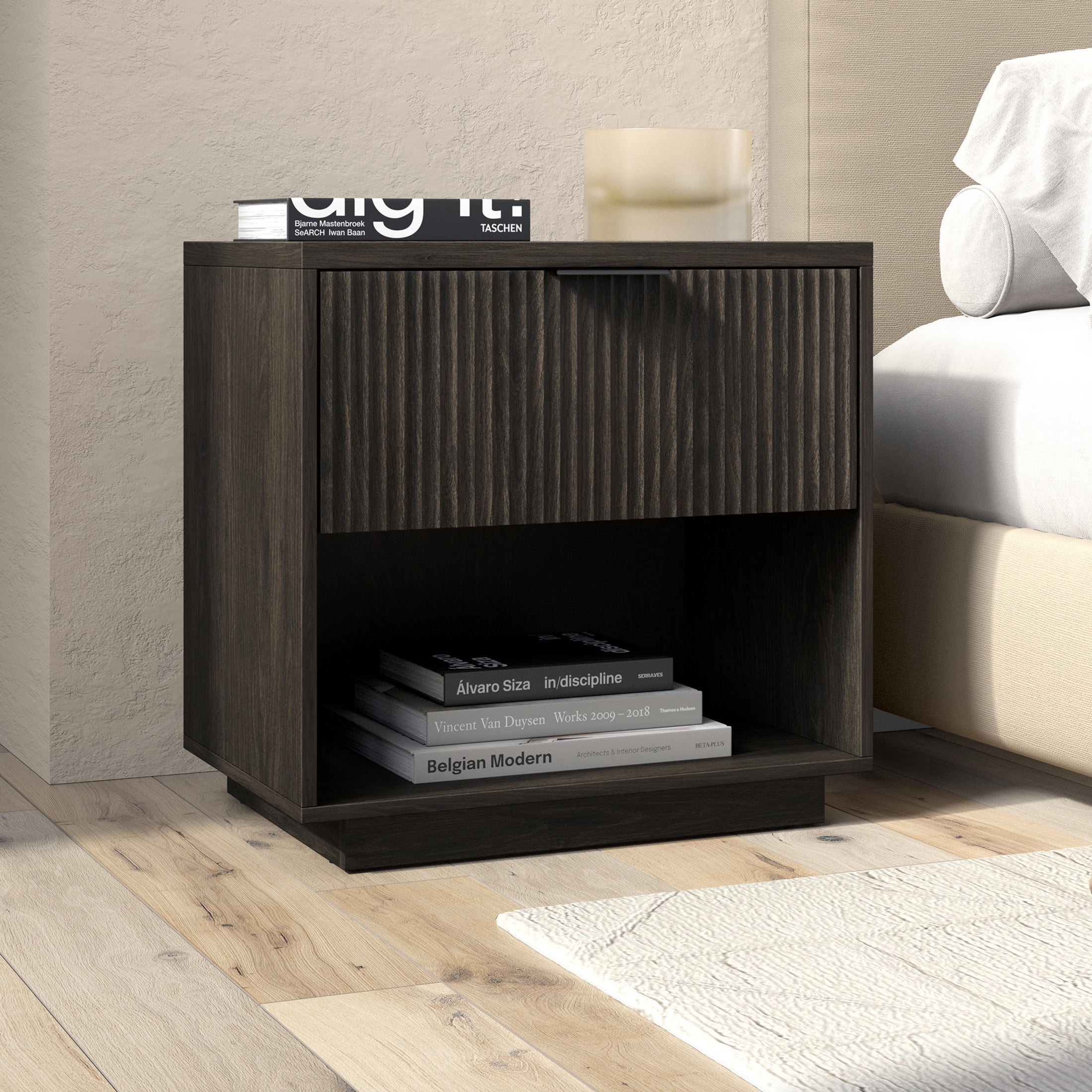 Evelyn&Zoe Modern/Contemporary 24" Wide Alder Brown Nightstand