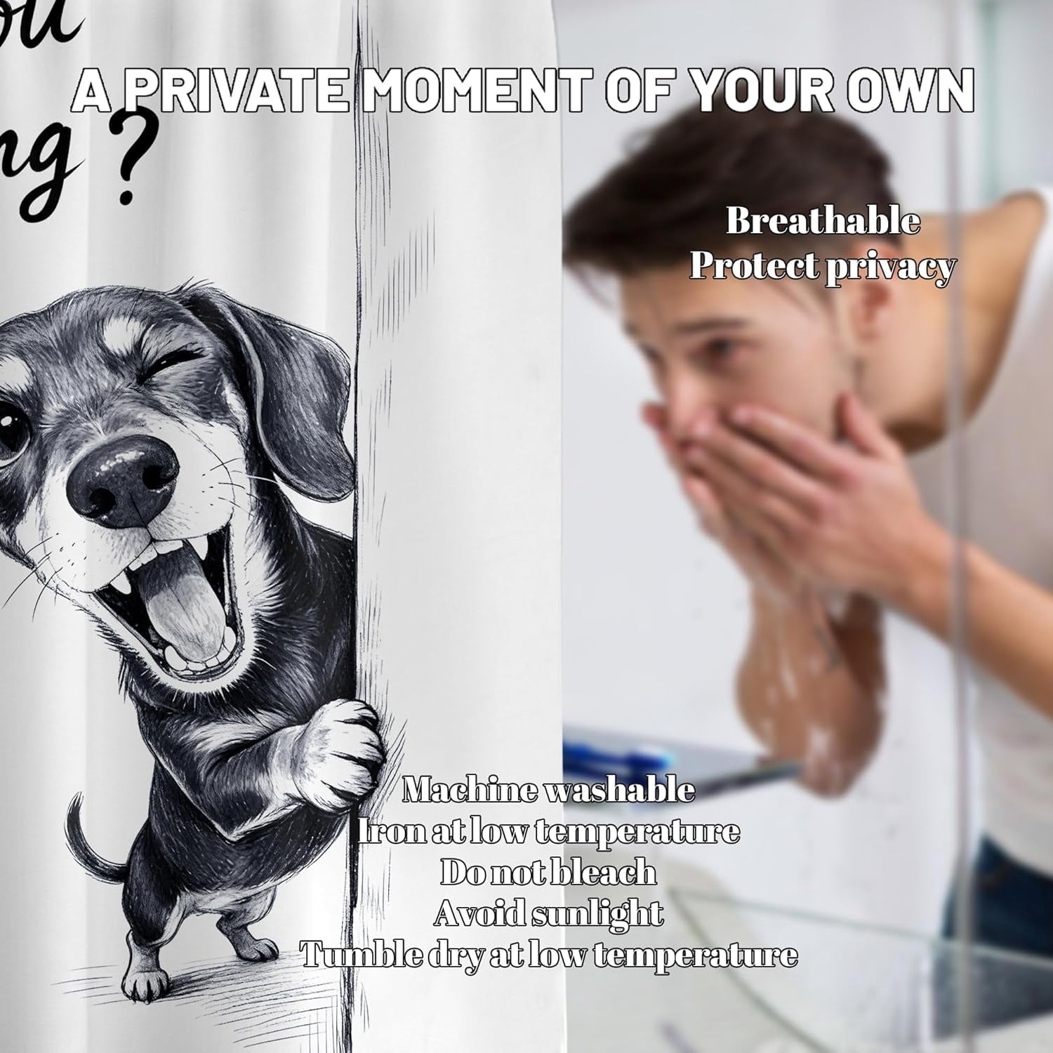 Funny Dachshund Shower Curtain are You Pooping Cute Dog Shower Curtains for Bathroom Decor Sets, Waterproof Cloth Fabric with Hooks, 36 x 72 Inch