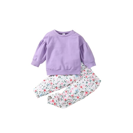 

2 Pieces Toddler Kids Outfits Letters Print Long Sleeves T-Shirt Top + Floral Pants Clothing Set