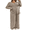 Khaki, variant on Women's Maternity Pajama Loungewear Set, V Neck Button Down Long Sleeve Top & Adjustable Wide Leg Trousers, Comfortable High Stretch Maternity Outfit