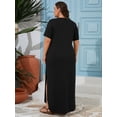 thumbnail image 6 of SHOWMALL Women's Plus Size Maxi Dress with Pockets, Valentine's Day Galentine's Self-Care Gift for Her, Black 2X Side Slit Short Sleeve Long Dress, 6 of 6