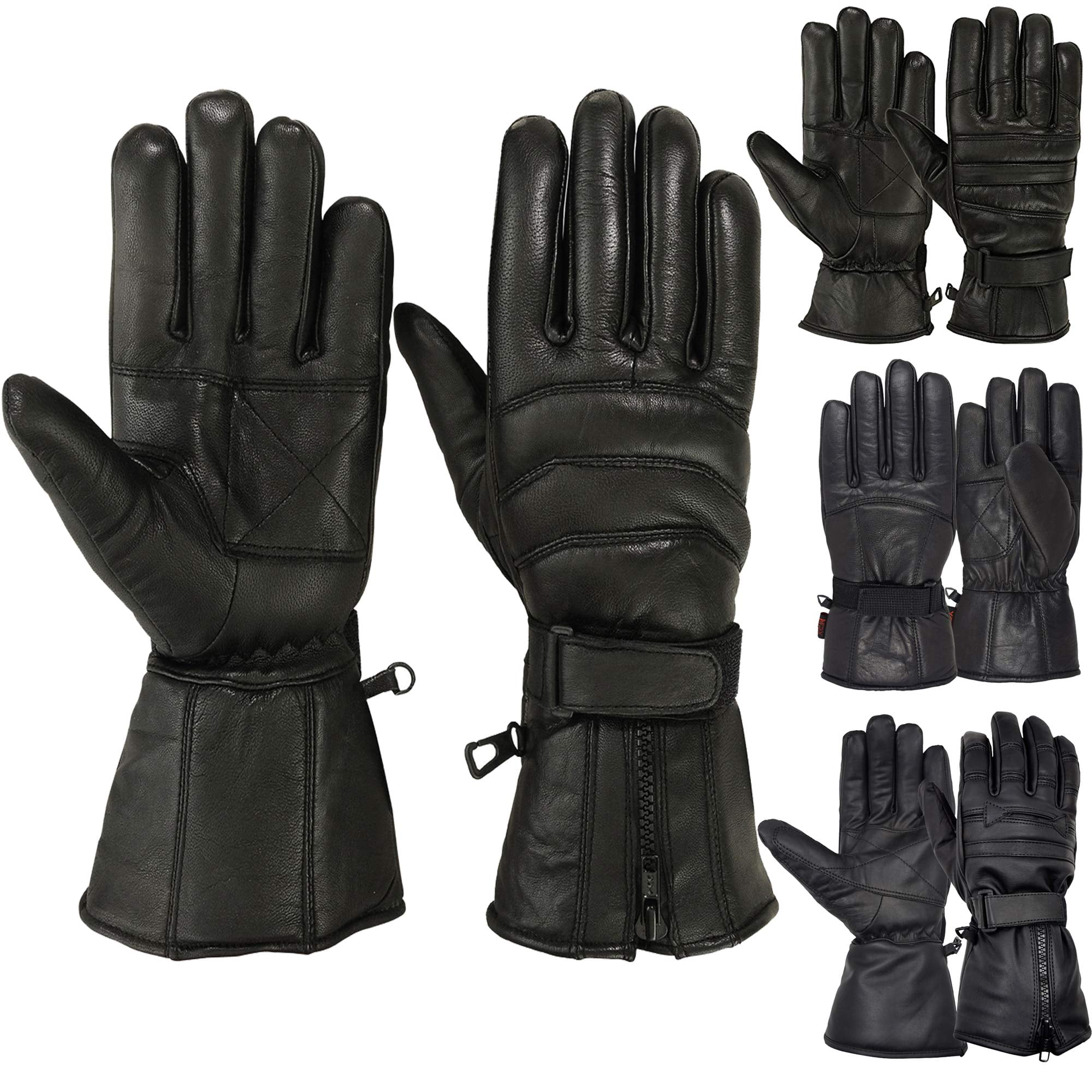 Men's Black Lambskin Leather Cold Winter Gloves Motorcycle Gloves Bike Gloves 