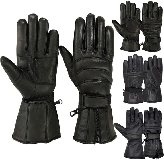 Mens Motorbike Gloves Cold Weather Motorcycle Riding Glove Genuine Leather Black (2XL)