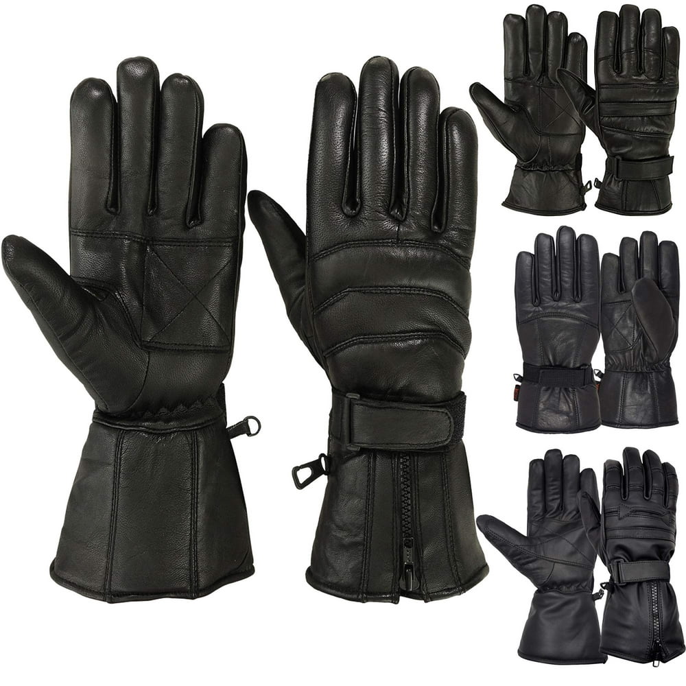 Mens Motorbike Gloves Cold Weather Motorcycle Riding Glove Genuine Leather Black (2XL) - Walmart