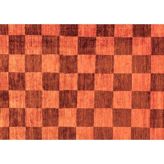 Ahgly Company Indoor Rectangle Checkered Orange Modern Area Rugs, 6' x 9'