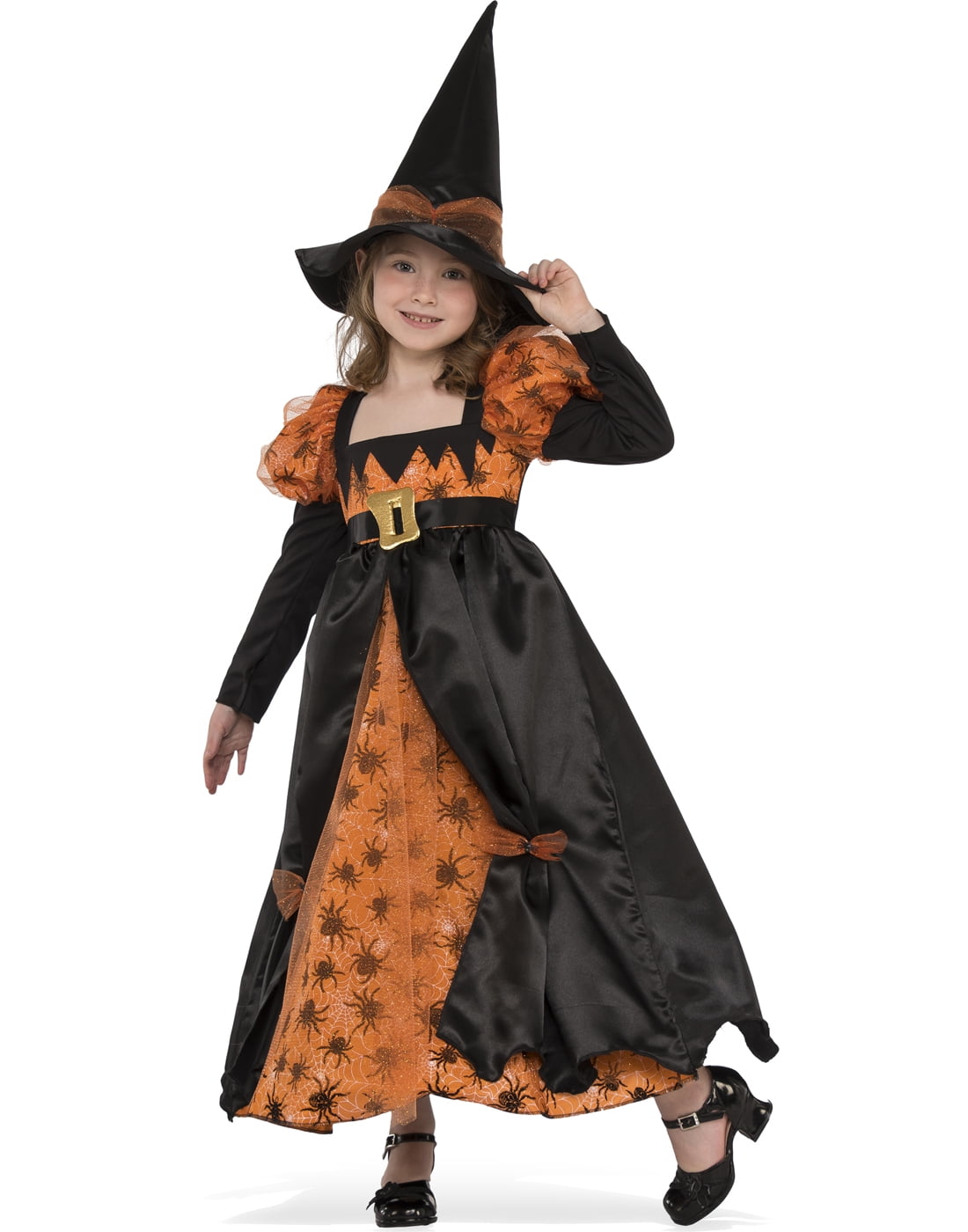 Deluxe Girls Orange Witch Light Up Costume Kids Halloween Book Week Fancy Dress