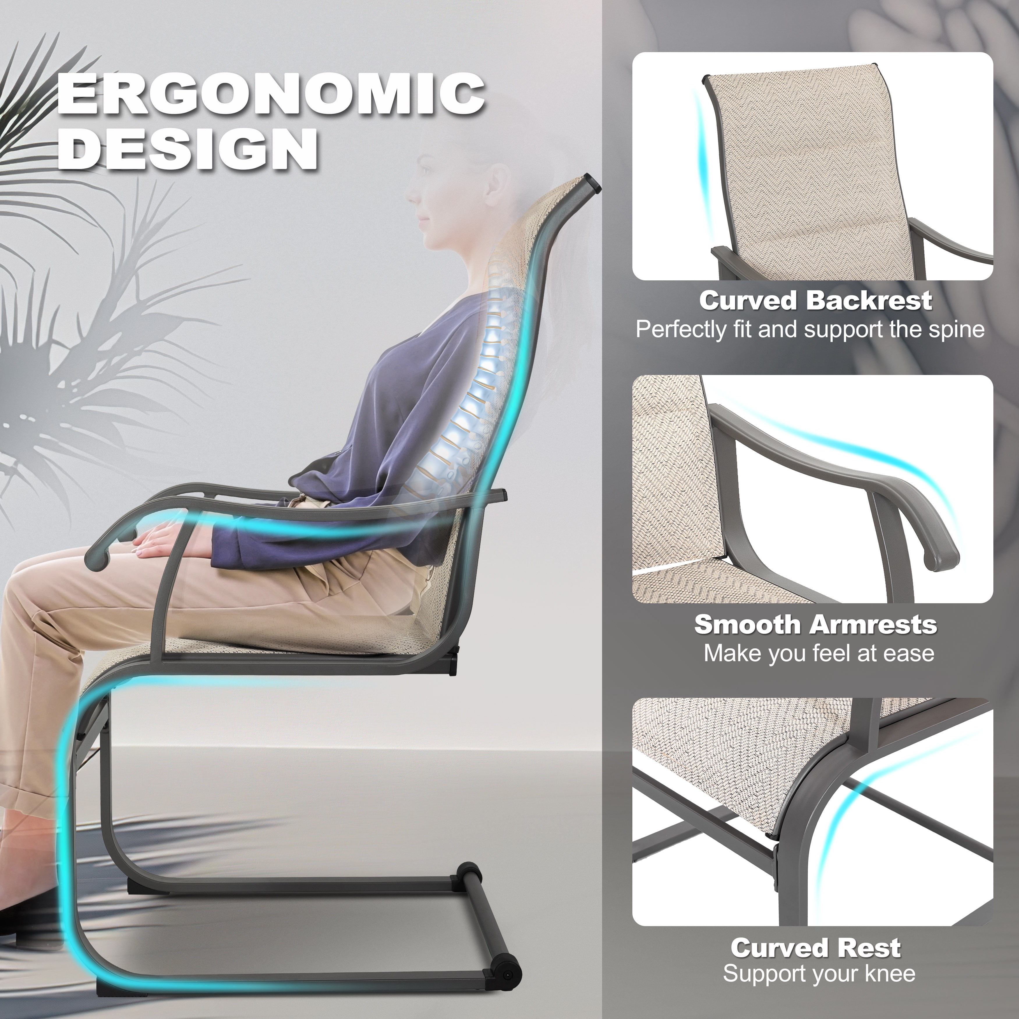 Nuu Garden Patio Chair Set of 2, Comfortable Outdoor Dining Chairs for Indoors and Outdoors, Breathable Textilene Outdoor Chairs for Backyard Deck, Beige