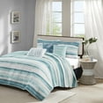 thumbnail image 2 of Madison Park King/Cal King Reversible Quilt Set 6-Piece Coastal Stripe Printed Coverlet Set with Embroidered Decor Pillows, Aqua, 2 of 11