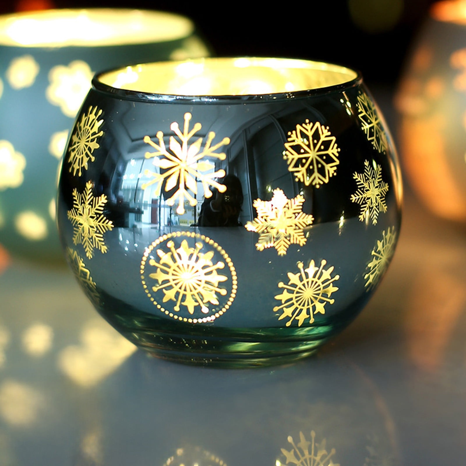 Daily Qaailabf Porte-Bougie en Verre de Noël Ornement Porte-Bougie Rond en Verre