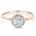 thumbnail image 2 of Gem Stone King 0.97 Ct Round Sky Blue Aquamarine White Diamond 10K Rose Gold Ring, 2 of 5