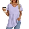 thumbnail image 3 of TQWQT Women Summer Tops Short Sleeve Peplum V Neck Tunic Top Casual Babydoll Tshirts Solid Color Tees Blouses Plus Size Maternity Clothes Light Purple L, 3 of 5