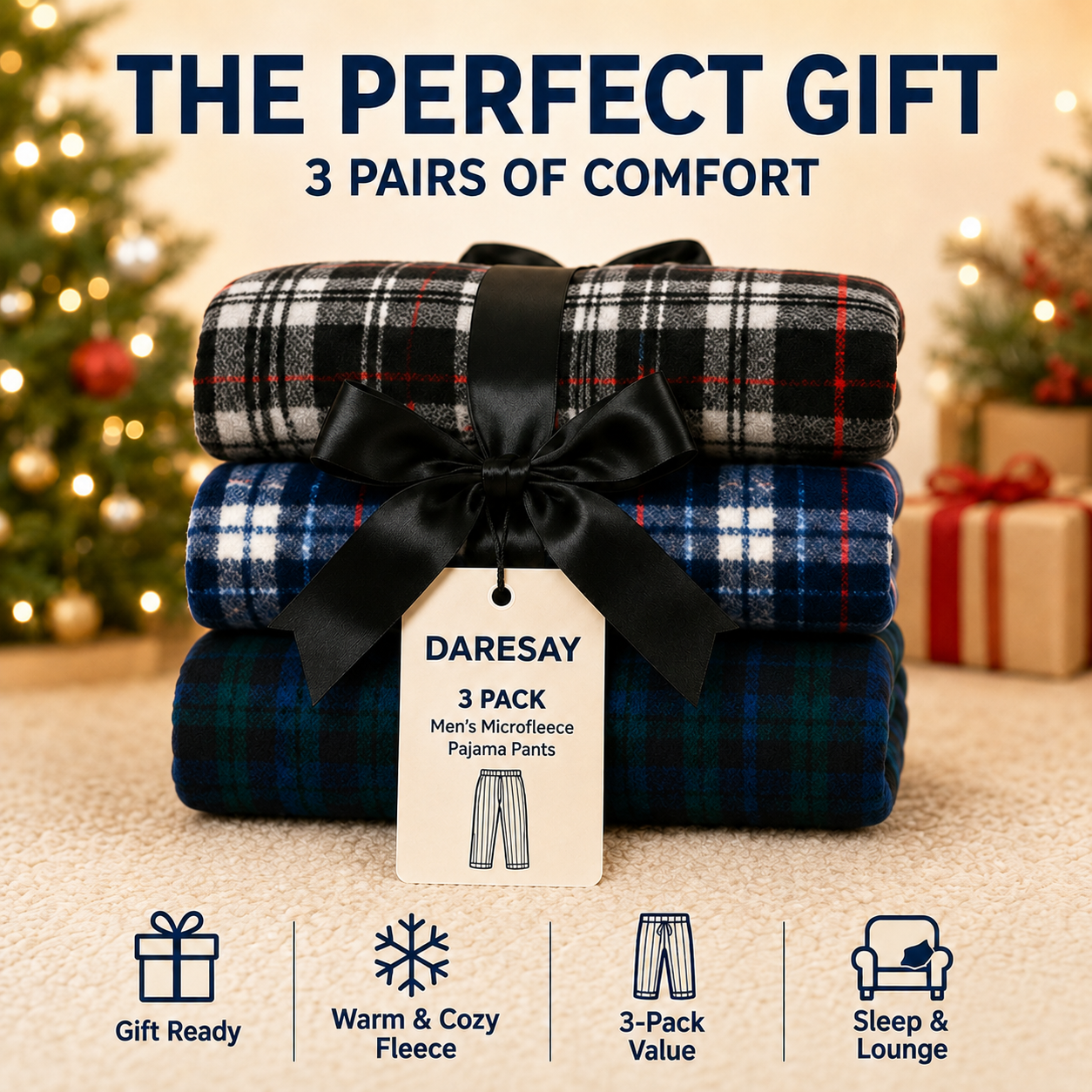 Daresay Men's Microfleece Pajama Pants, 3-Pack photo 4