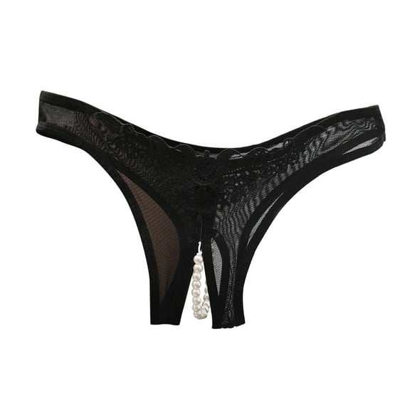 Xijirk Panties for Women Elegant Lace Panties Low Waist Pearl Panties Hollow Out Design Underwear for Daily Comfort and Wear,Black,One Size