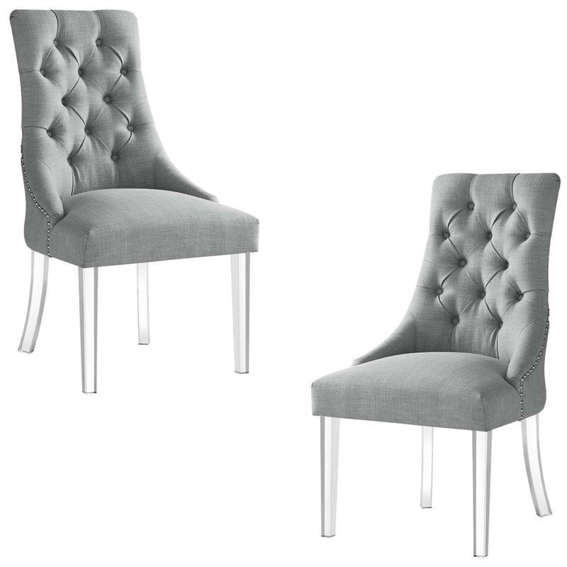 Colton Linen Fabric Dining Side Chair, Acrylic Leg Dining Room Chairs